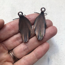 Load image into Gallery viewer, Electroformed Green Macaw Feather Earrings #3 - Ready to Ship
