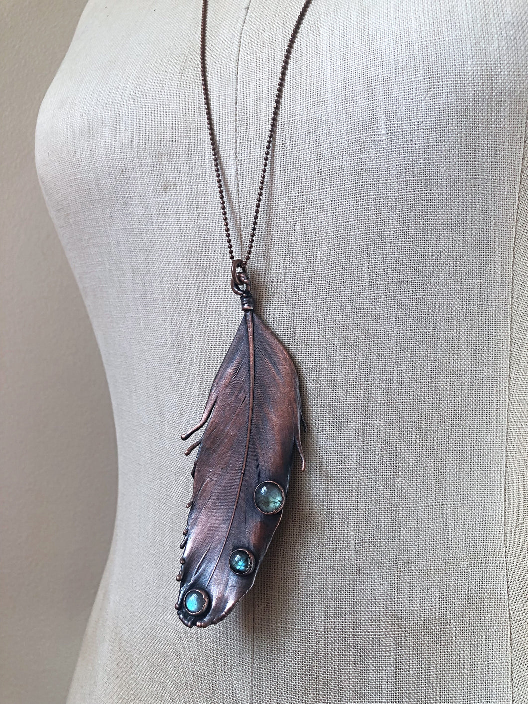 Electroformed Feather and Labradorite Necklace