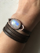 Load image into Gallery viewer, Rainbow Moonstone &amp; Leather Wrap Bracelet/Choker - Made to Order
