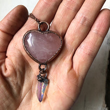 Load image into Gallery viewer, Rose Quartz Heart with Angel Aura Point Necklace - Ready to Ship
