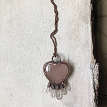 Load image into Gallery viewer, Rose Quartz Heart with Five Raw Clear Quartz Points Neckalce - Ready to Ship
