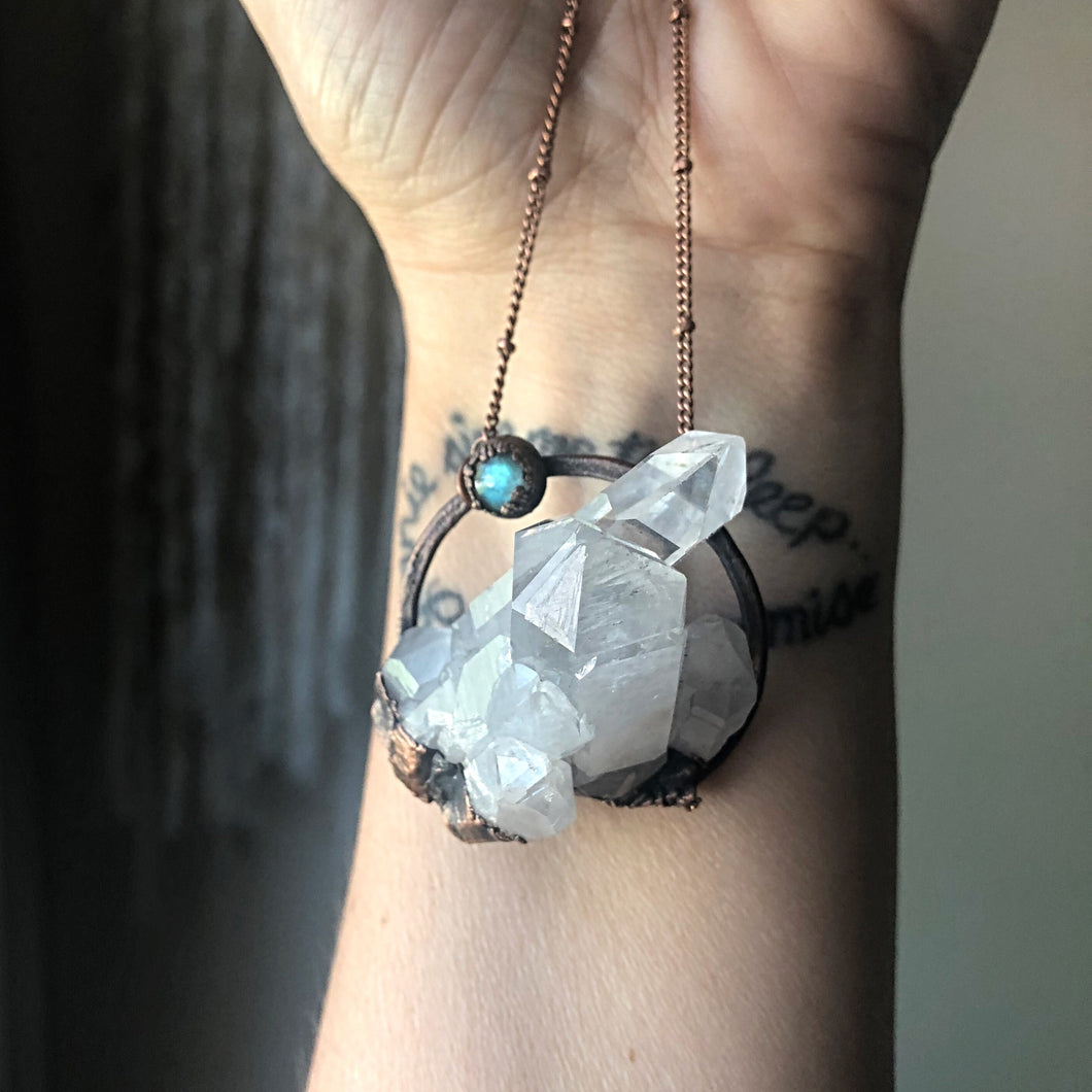Raw Clear Quartz Cluster with Labradorite Necklace