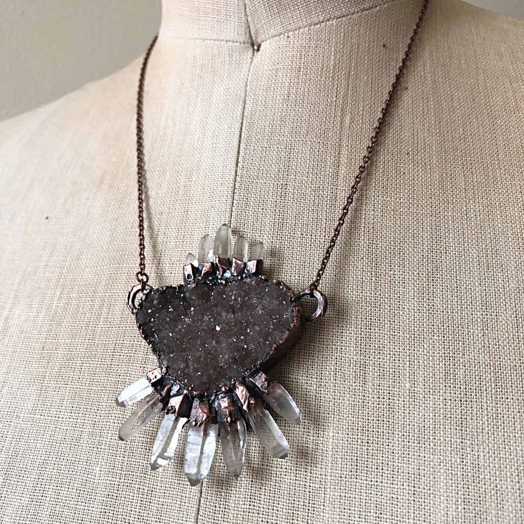 Druzy & Raw Clear Quartz Statement Necklace - Ready to Ship