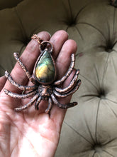 Load image into Gallery viewer, Electroformed Spider &amp; Labradorite Necklace #1- Ready to Ship
