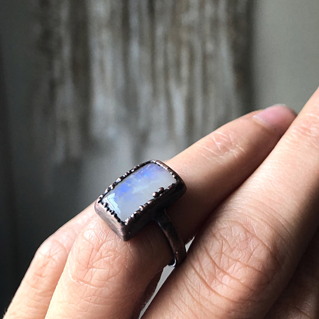 Rainbow Moonstone Ring - Rectangular #3 (Size 4.25) - Ready to Ship