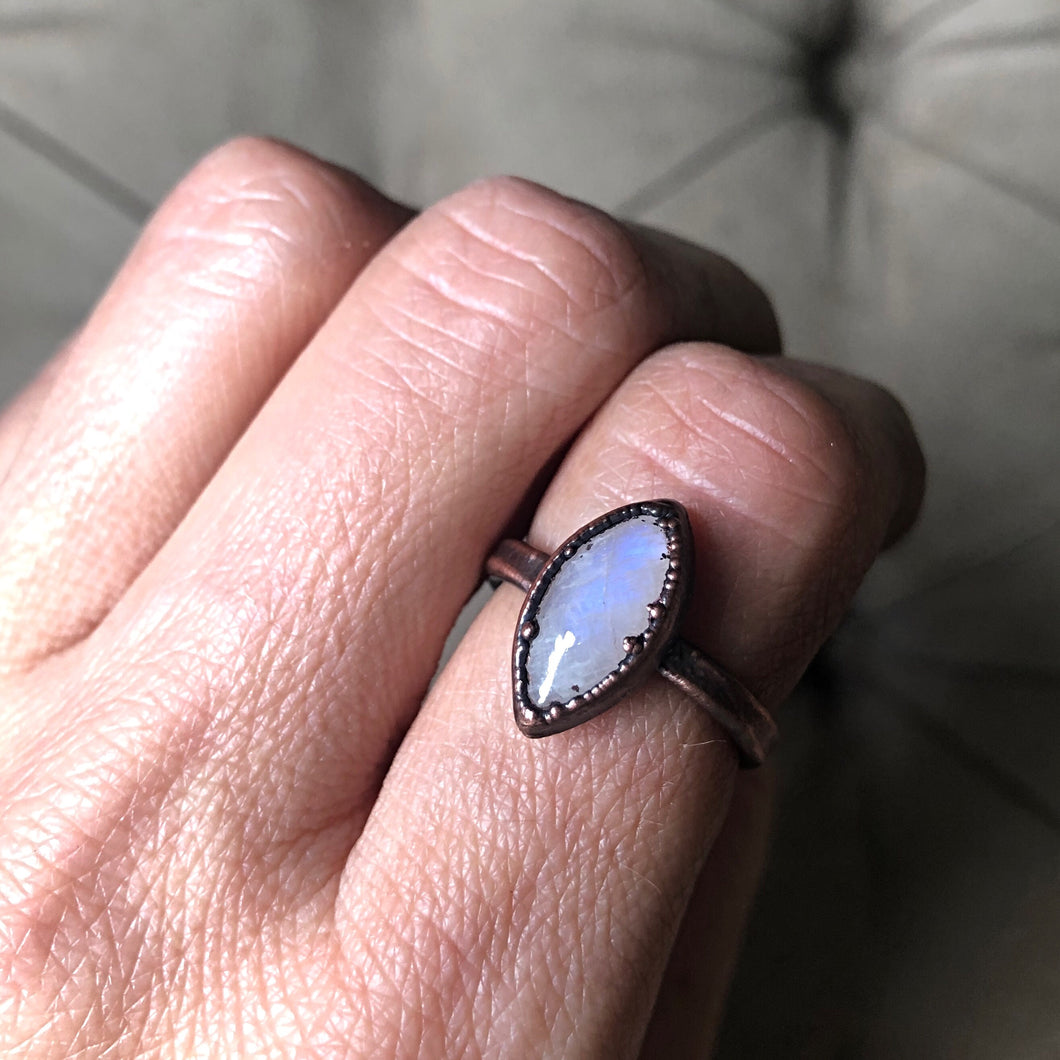 Rainbow Moonstone Ring - Marquise #2 (Size 8.25-8.5) - Ready to Ship