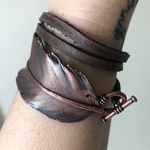 Load image into Gallery viewer, Electroformed Feather and Leather Wrap Bracelet #1 - Ready to Ship
