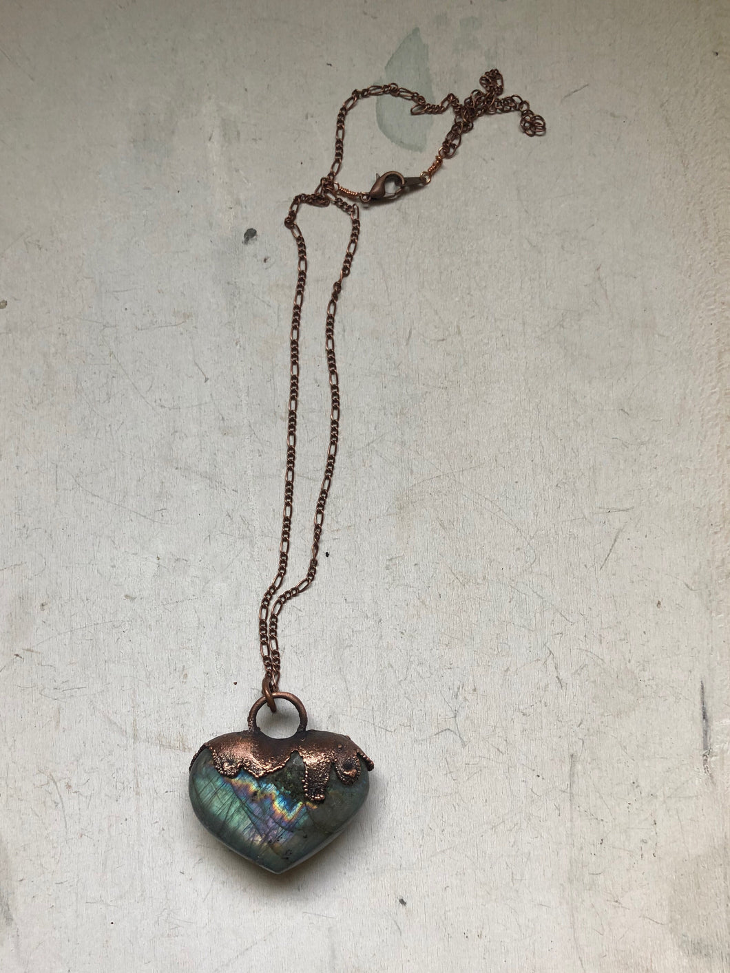 Labradorite Dripping Copper Heart Necklace- Ready to Ship