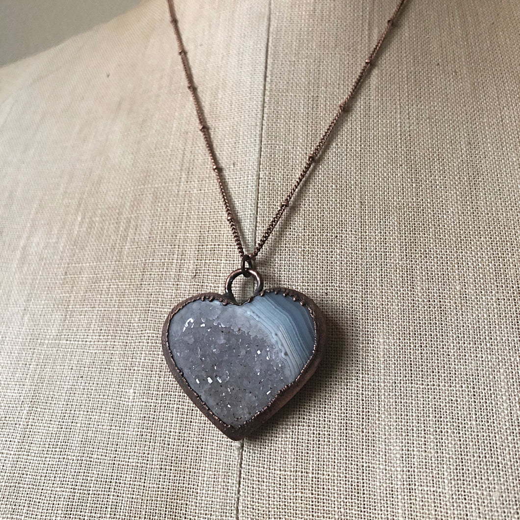 Agate Druzy “Broken Open” Heart Necklace #3 - Ready to Ship