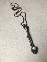 Load image into Gallery viewer, Electroformed Skeleton Arm &amp; Rainbow Moonstone Necklace #2- Ready to Ship

