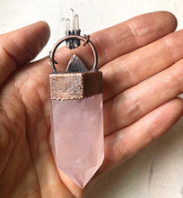 Load image into Gallery viewer, Large Rose Quartz Point Neckalce with Rainbow Moonstone &amp; Raw Clear Quartz - Ready to Ship
