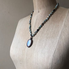Load image into Gallery viewer, Rainbow Moonstone with Amazonite &amp; Leather Necklace - Ready to Ship

